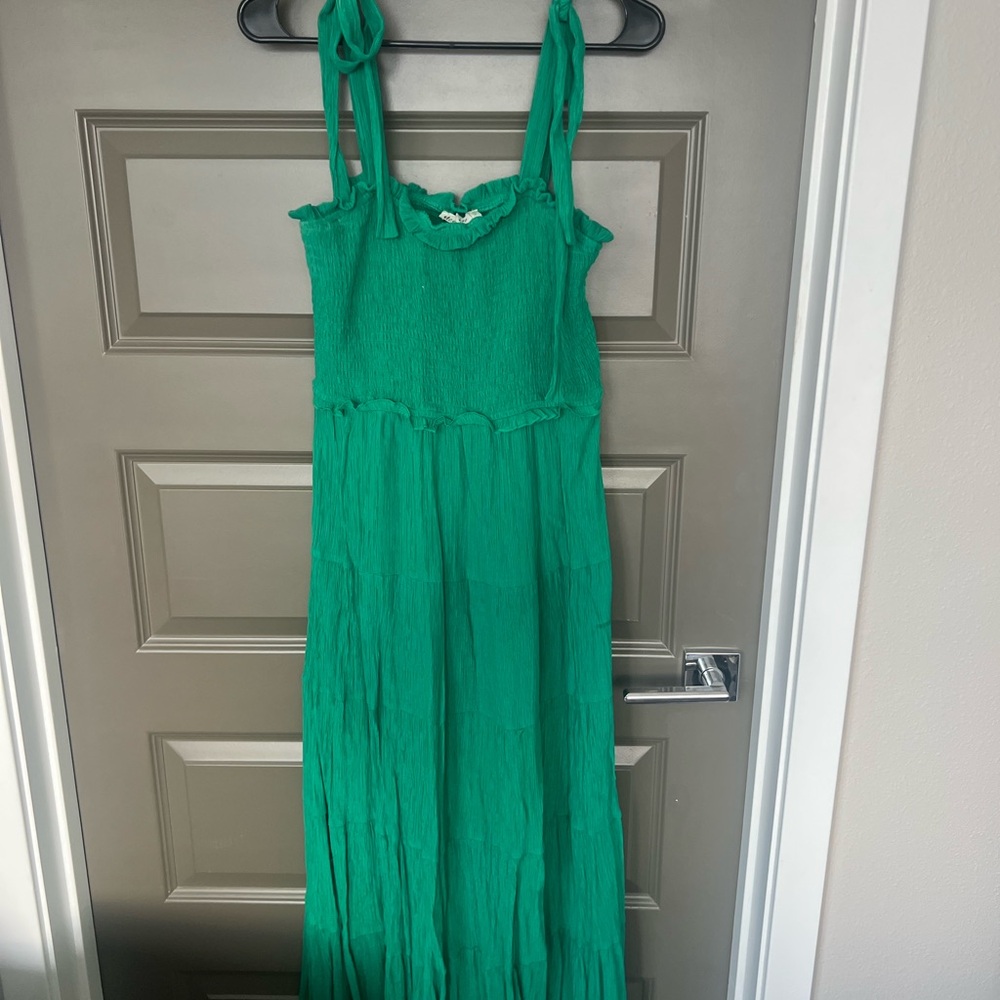 Pink Lily Green Pleated Tiered Maxi Dress